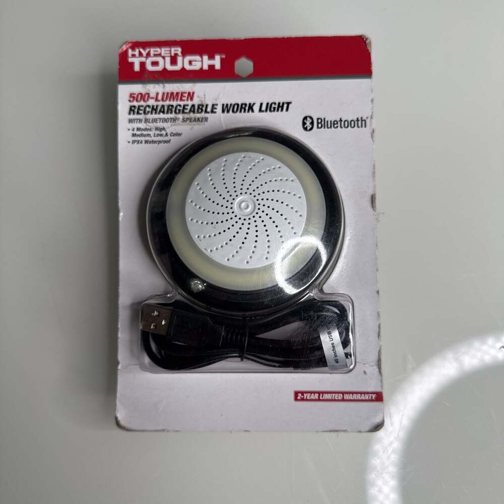 Hyper Tough 500-Lumen Rechargeable Work Light Bluetooth Speaker Black